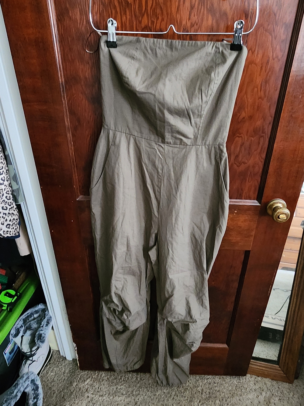 NWT By Anthropologie Strapless Cotton Parachute Jumpsuit Olive SIZE 2